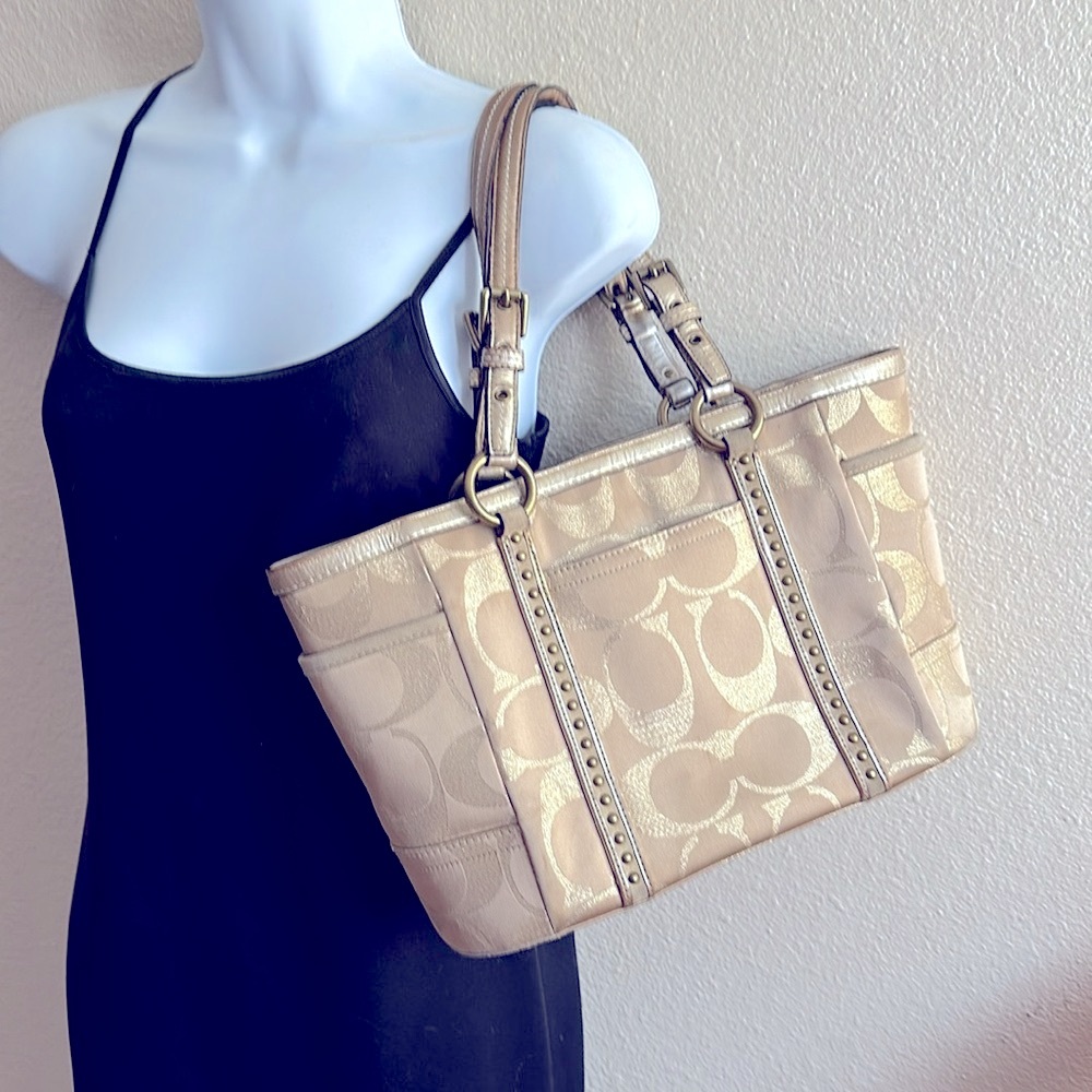 COACH Gold metallic signature studded shoulder bag